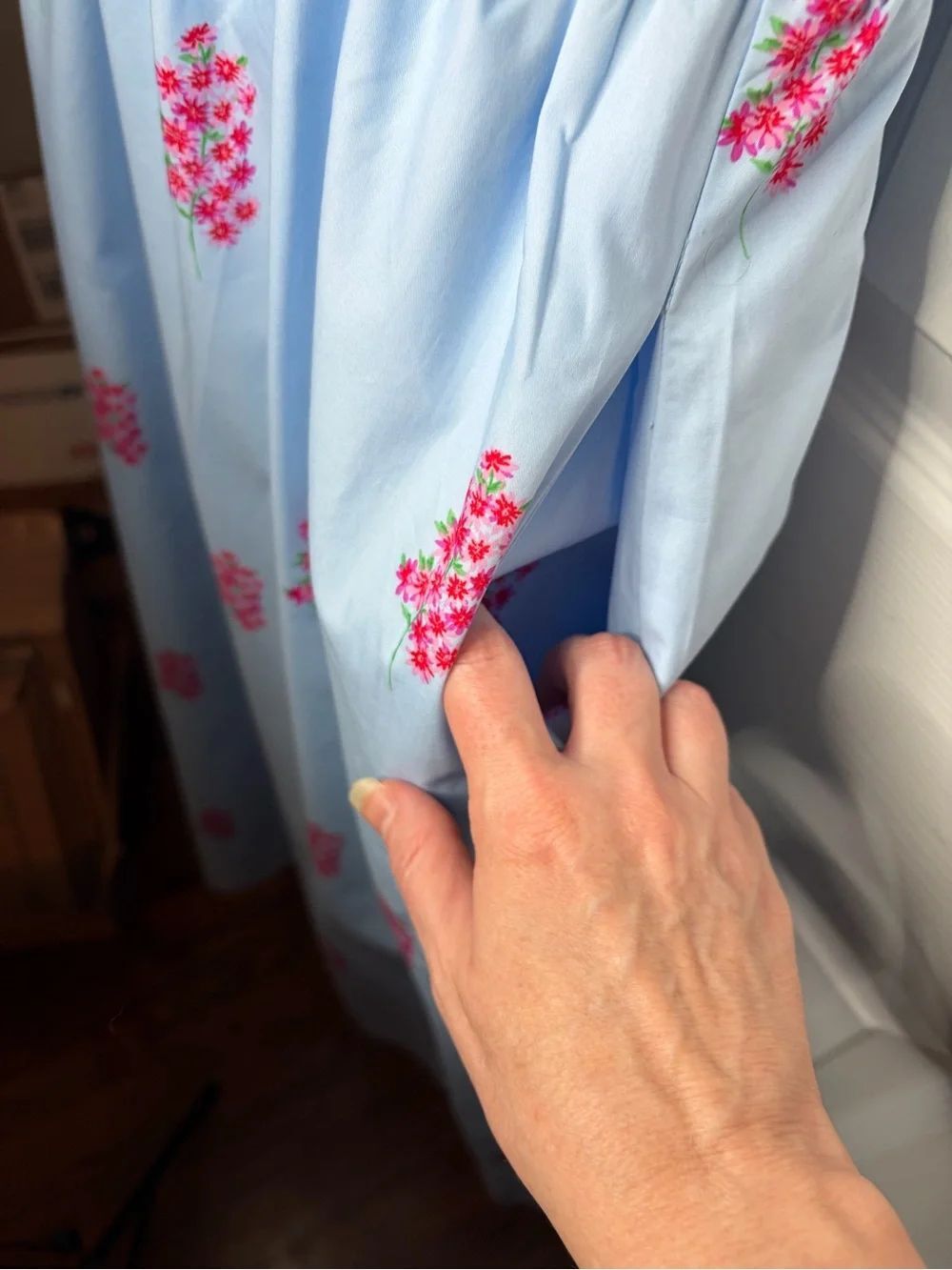SUGARLIPS Gelato Baby Blue Pink Floral Bridgette Cotton One Shoulder Midi Dress - Picture 10 of 13
